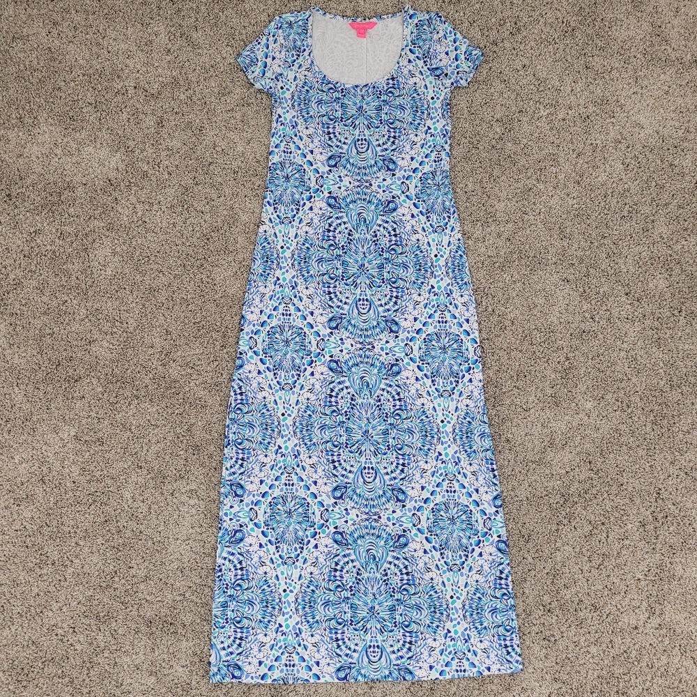 Lilly Pulitzer Blue and White Printed Maxi Dress